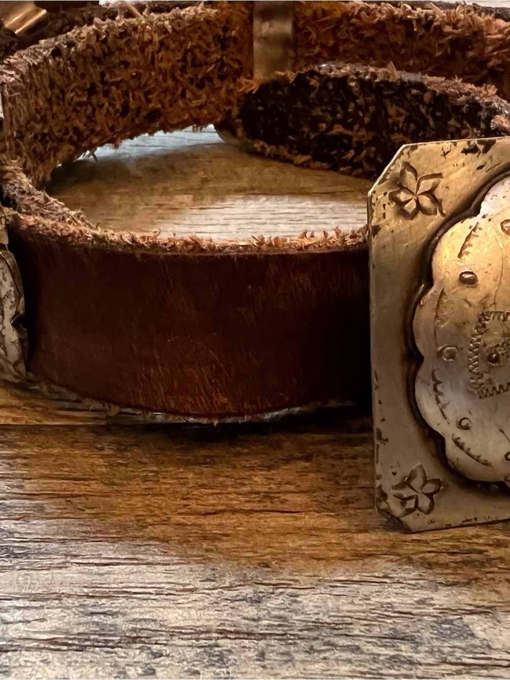 Ralph Lauren Brown Leather Belt with Silver Concho Accents